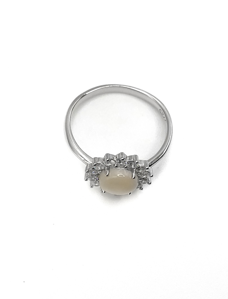 Anillos plata flor con enjoye y piedra crema