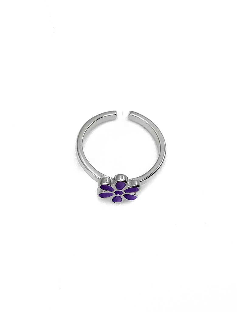 Anillos plata flor 6 petalos morada