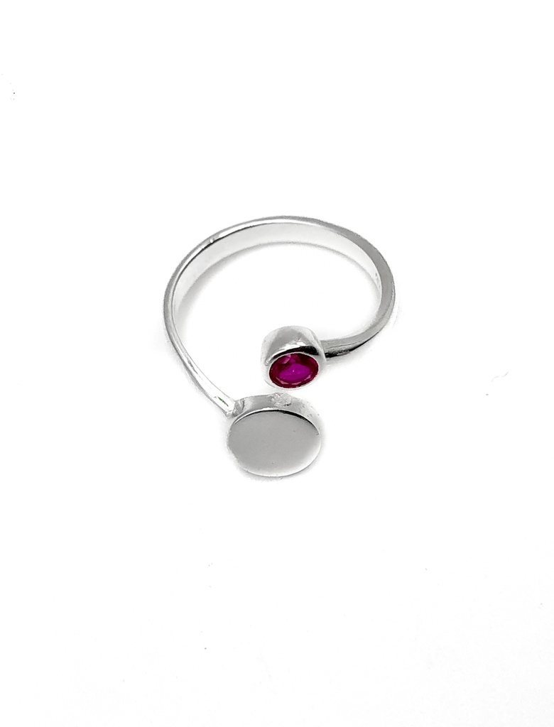 Anillos plata doble circulo Regulable piedra fucsia