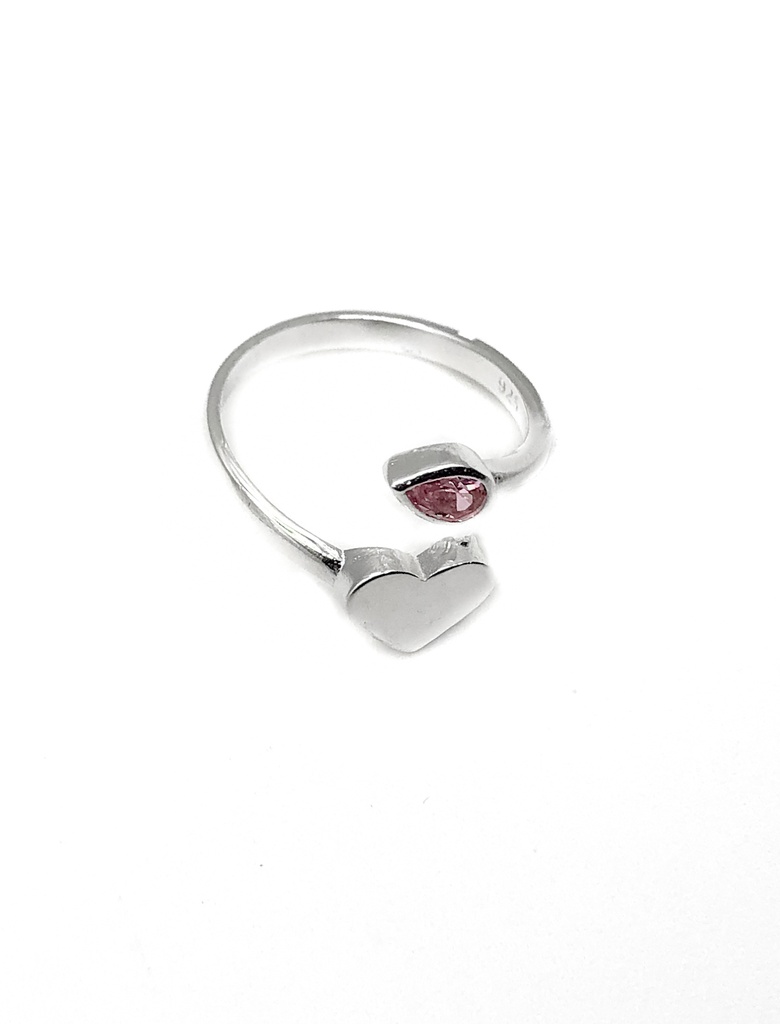 Anillos plata corazon con hoja rosada