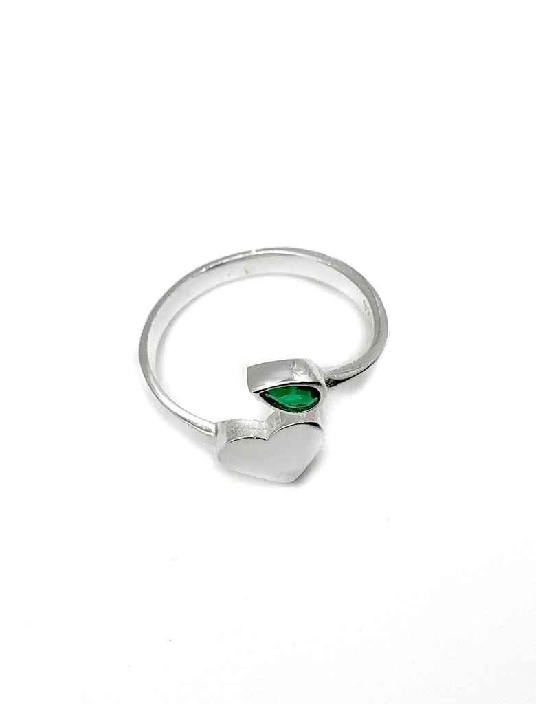 Anillos plata corazon con hoja verde