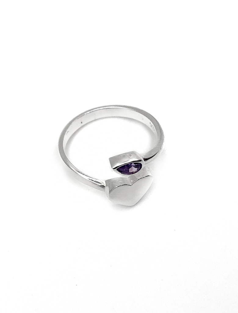 Anillos plata corazon con hoja morada