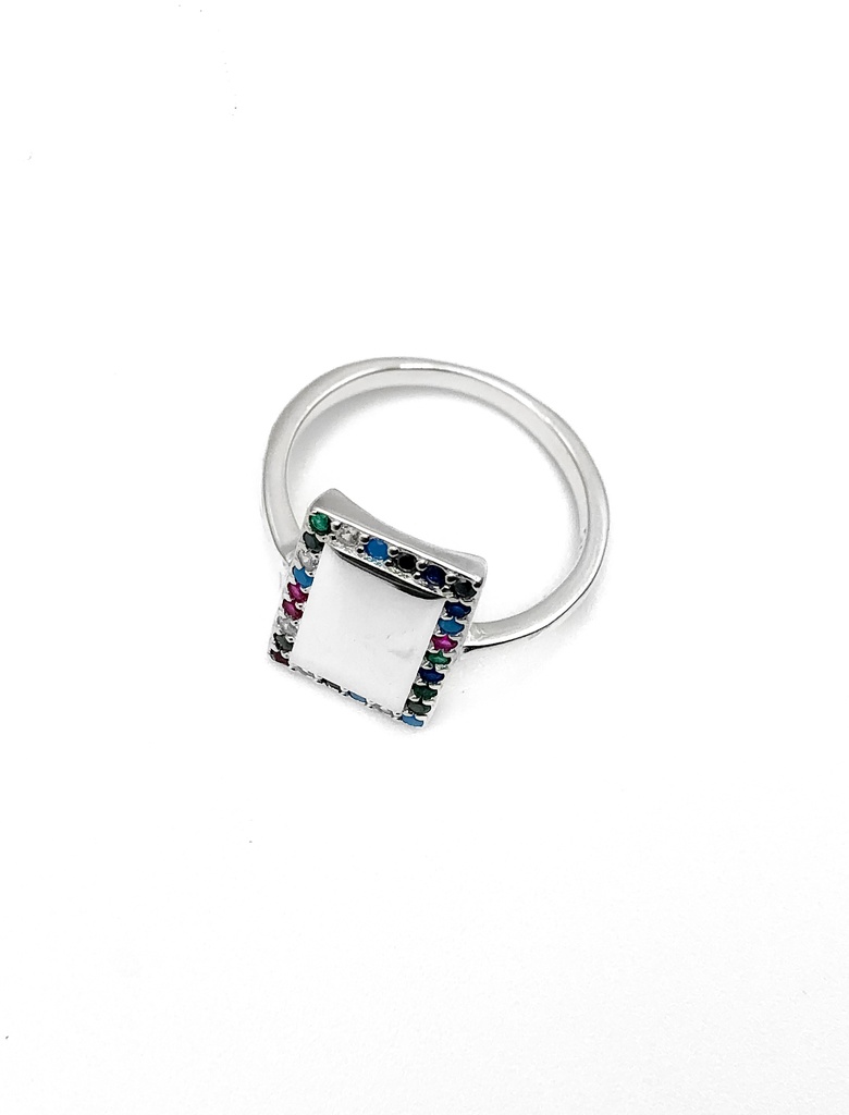 Anillos plata rectangulo grande con piedras de colores