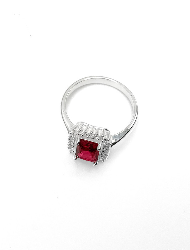 Anillos plata rectangulo rosado con borde de circones