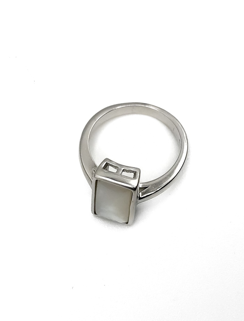 Anillos plata aro fino con rectangulo blanco grande