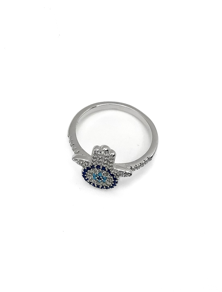 Anillos plata hamsa azul con flor turquesa en medio