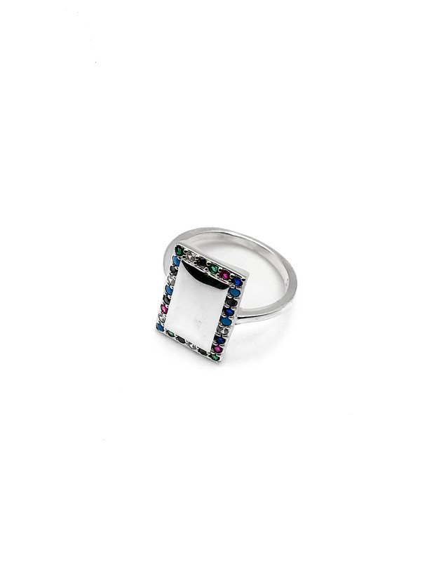 Anillos plata rectangulo grande bordes piedras multicolor