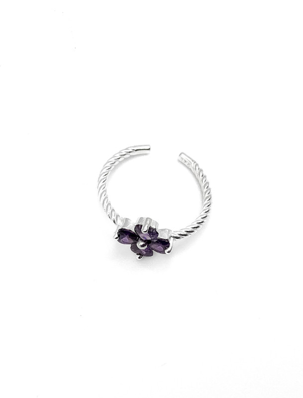 Anillos plata flor 4 petalos redondos morado