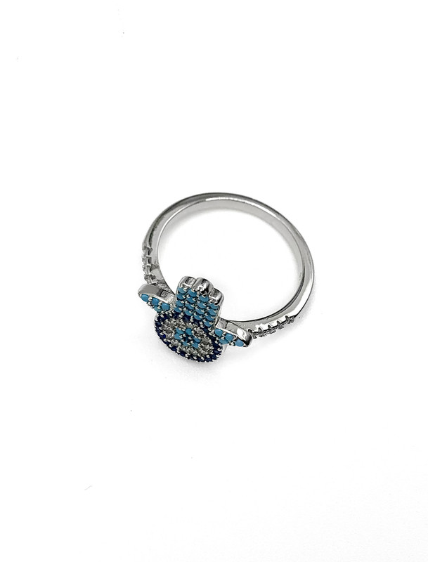 Anillos plata hamsa micro pave celeste,azul y blanco