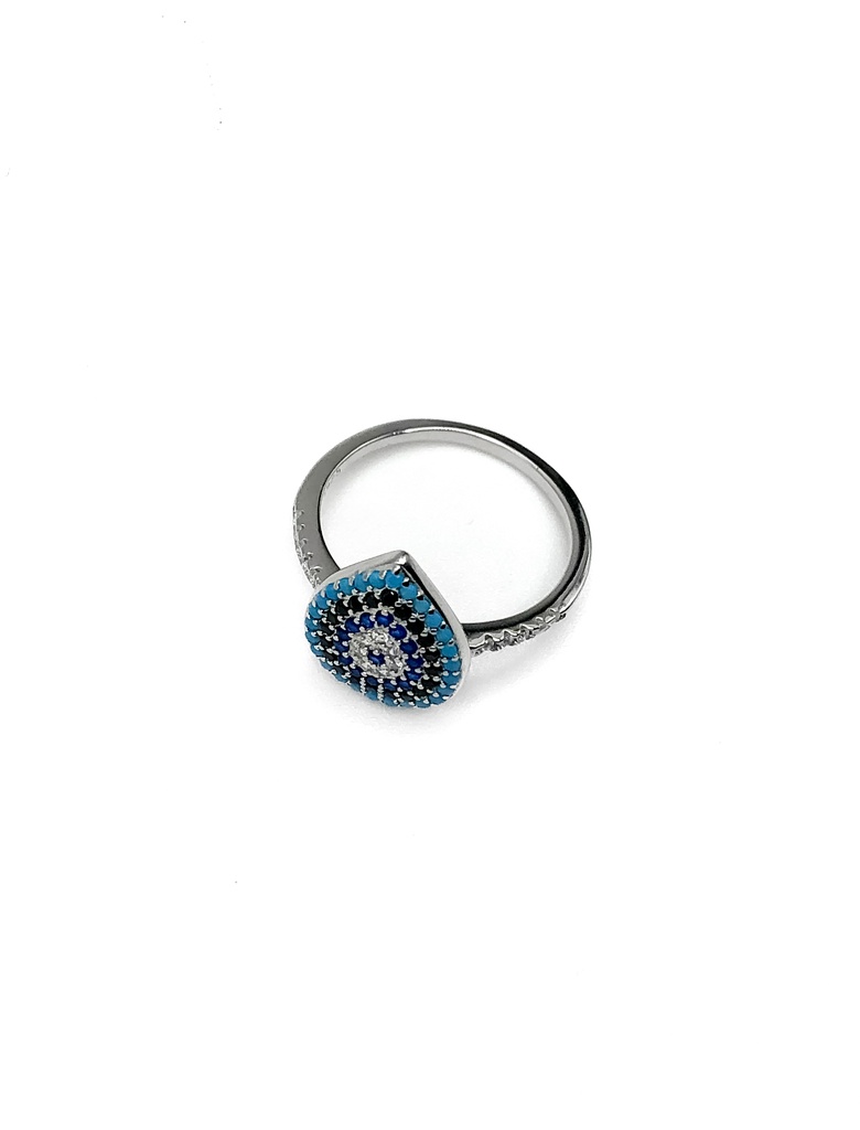 Anillos plata gota micro pave celeste, negro, azul y blanco