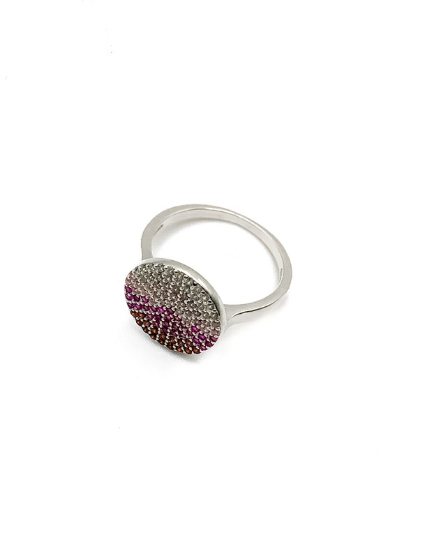 Anillos plata circulo multicolor micro pave rosado, fucsia, tomate y blanco