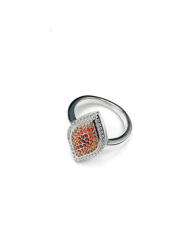 Anillos plata ojo largo con fondo naranja y contorno blanco