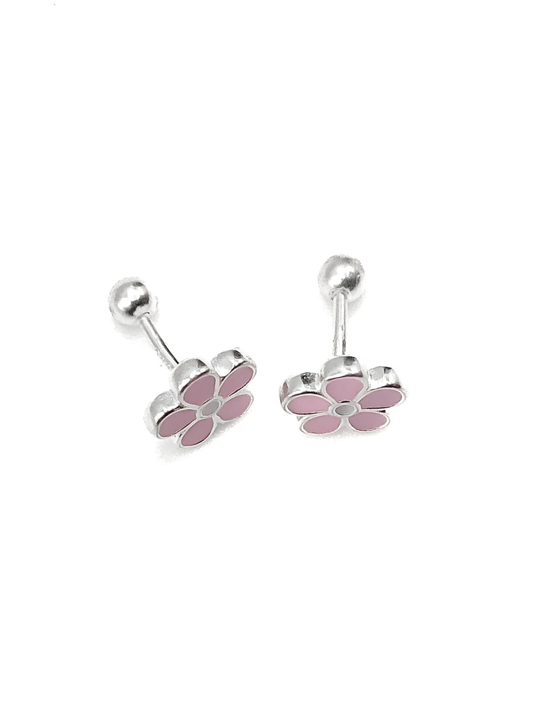 Aretes ortopédico flor rosada esmaltada