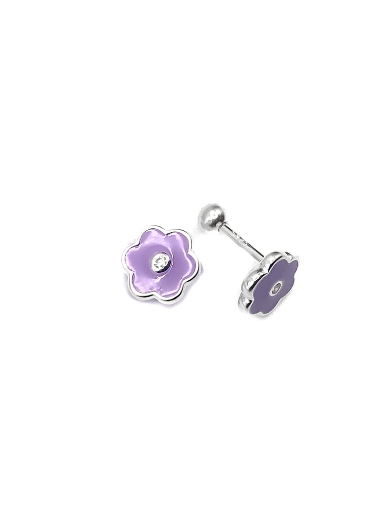 Aretes ortopédico flor morada esmaltada