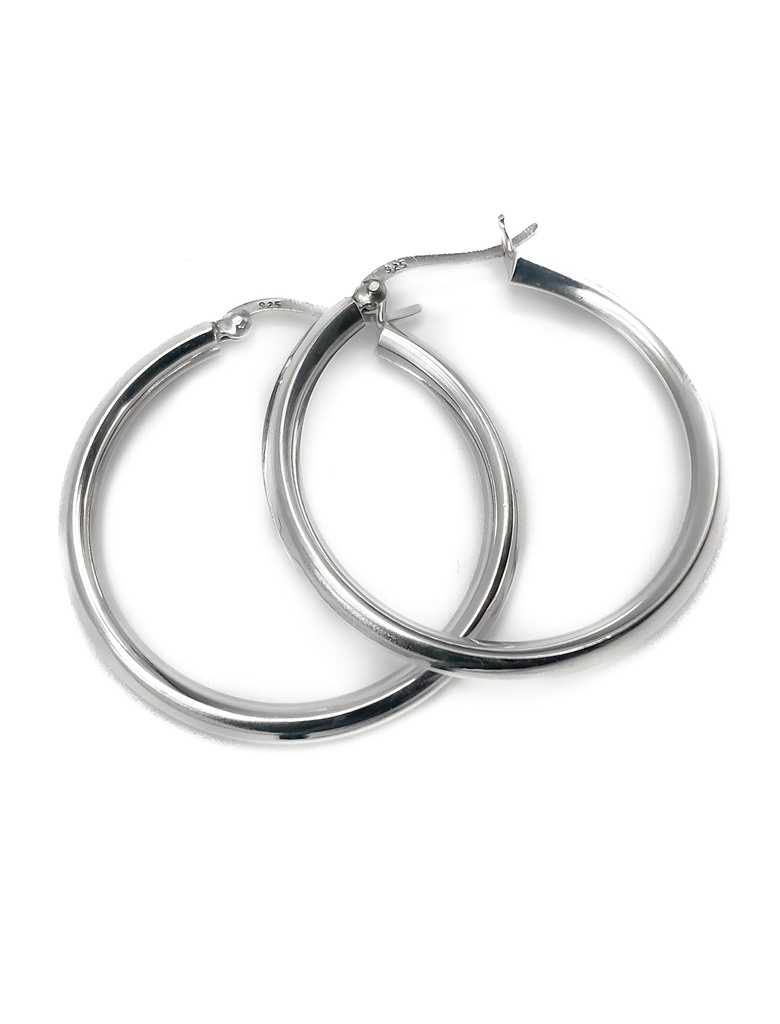 Aretes plata argolla biselada semi ancha 4cm diámetro