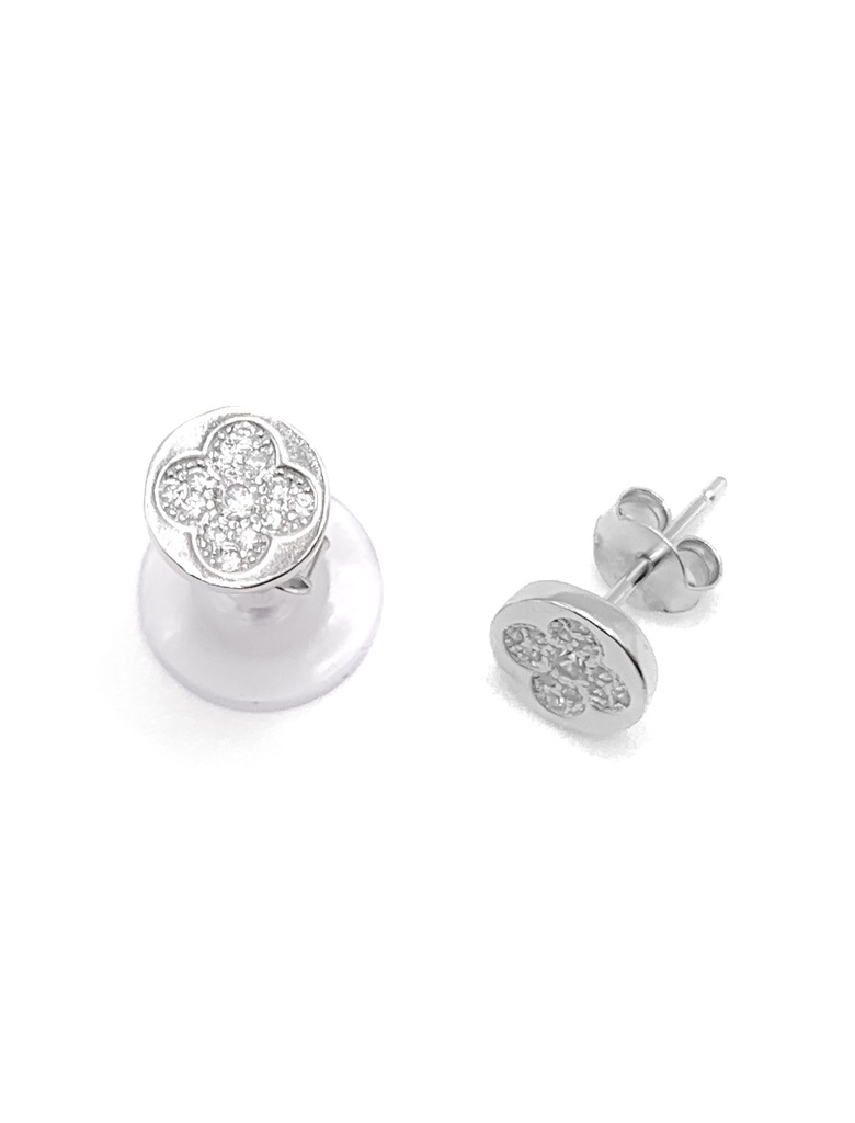 Aretes plata circulo con flor de piedras blancas