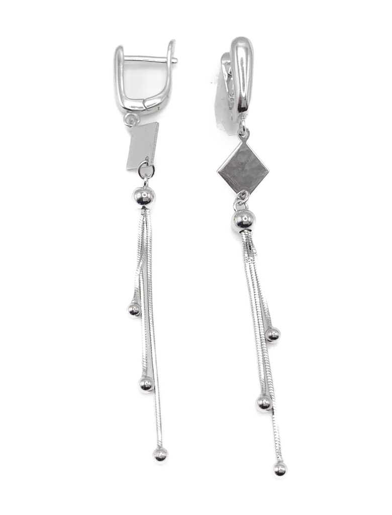 Aretes plata largo con rombo pequeño cadenas triples