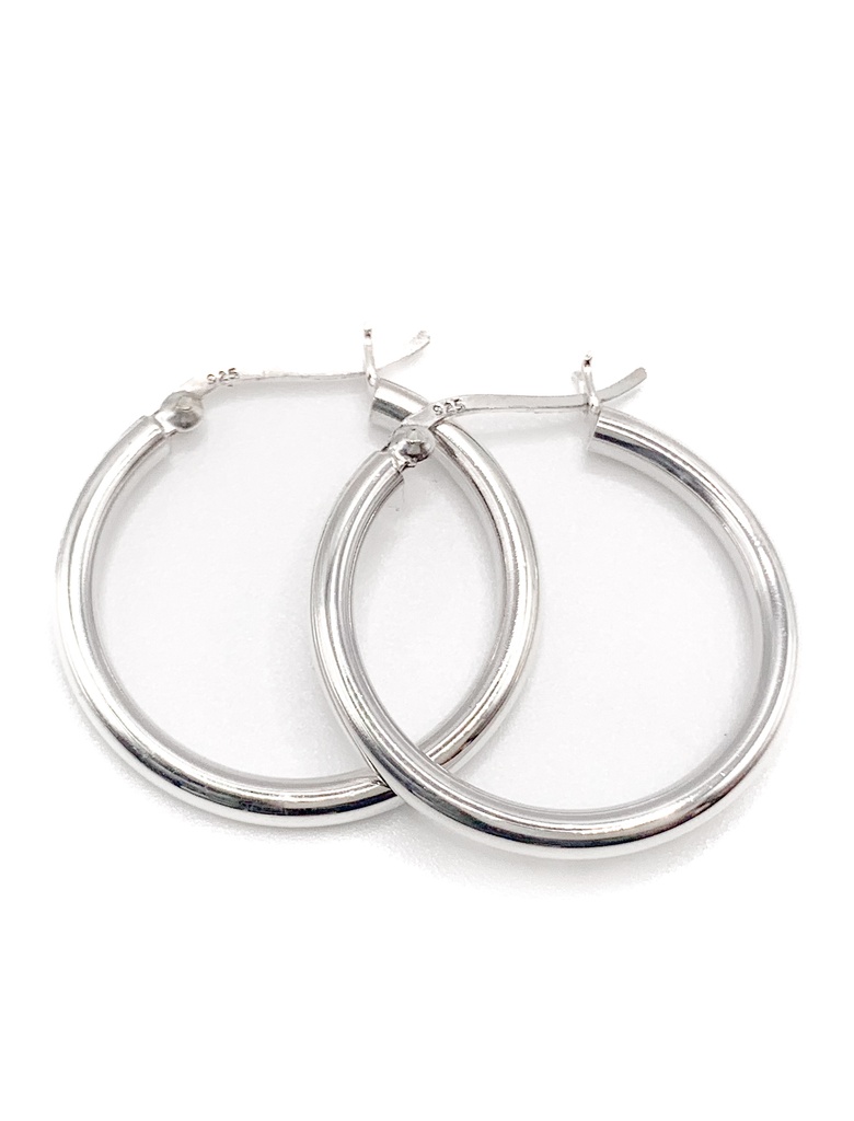 Aretes plata argolla tubo 3cm diámetro