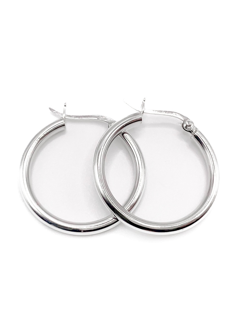 Aretes plata argolla tubo fina 3cm diámetro