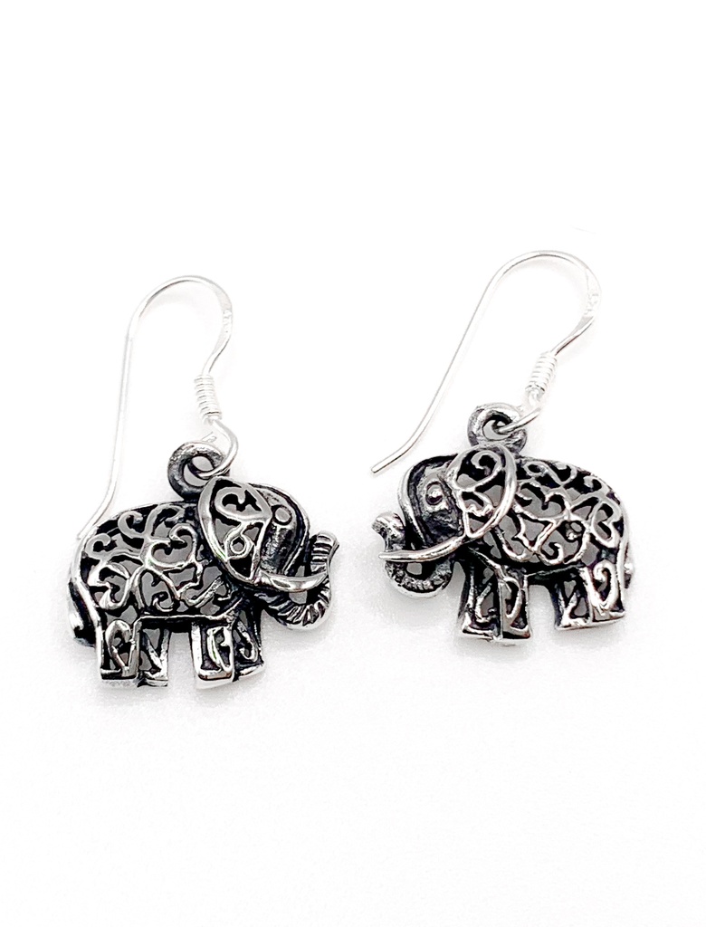 Aretes plata asa elefante calado envejecidos