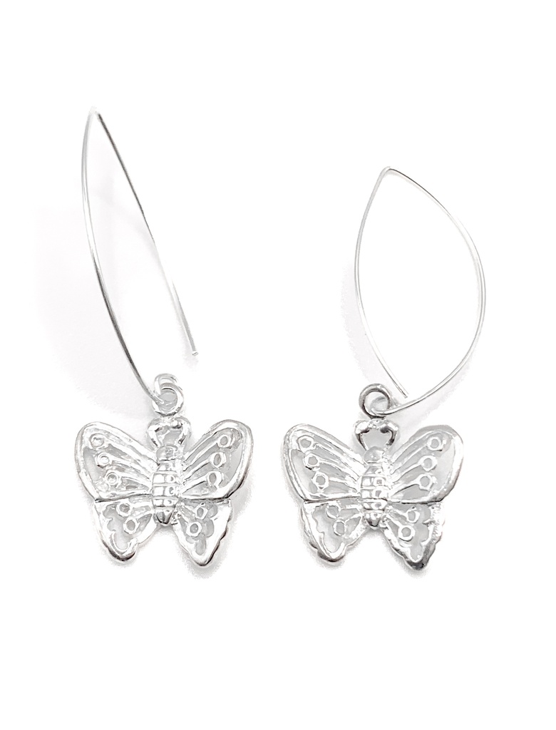 Aretes plata largo mariposa lisa