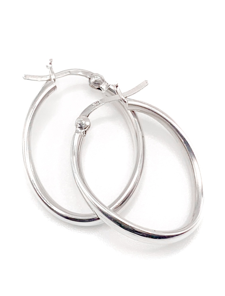 Aretes plata argolla oval entorchada rodinada