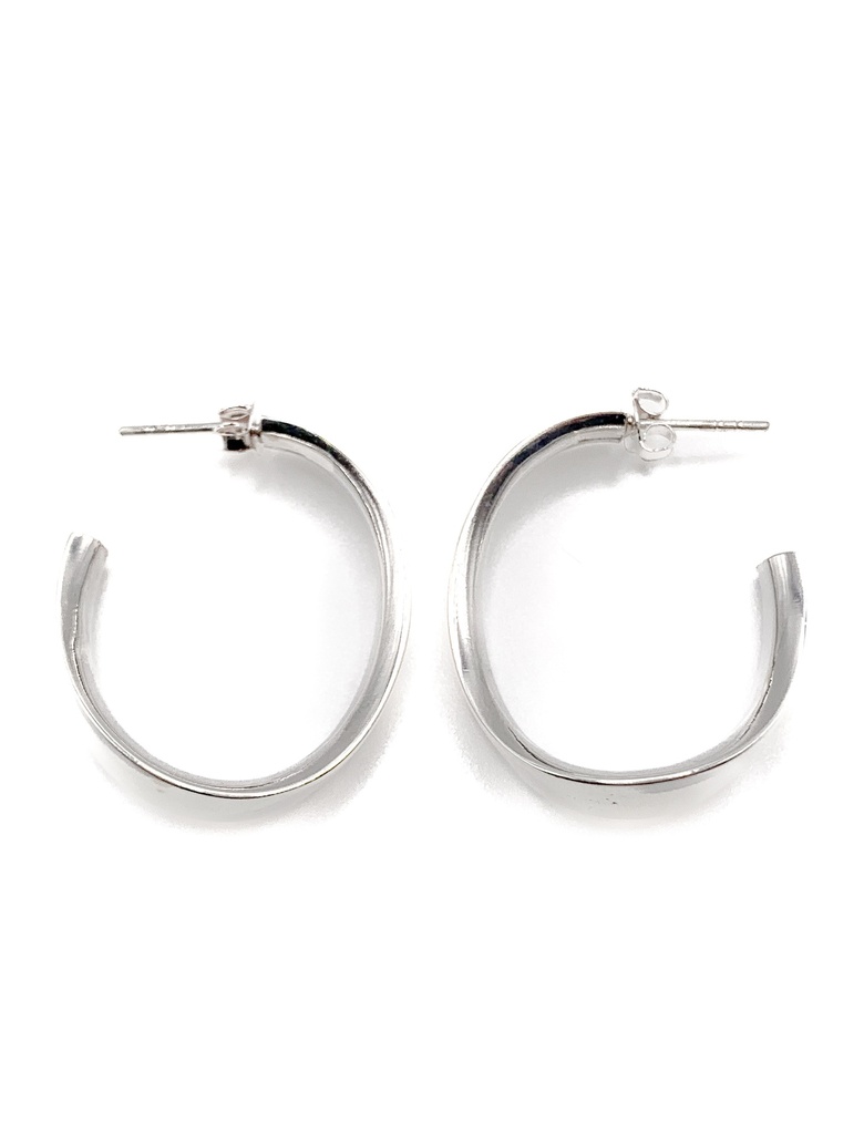 Aretes plata semi argolla broche con presión