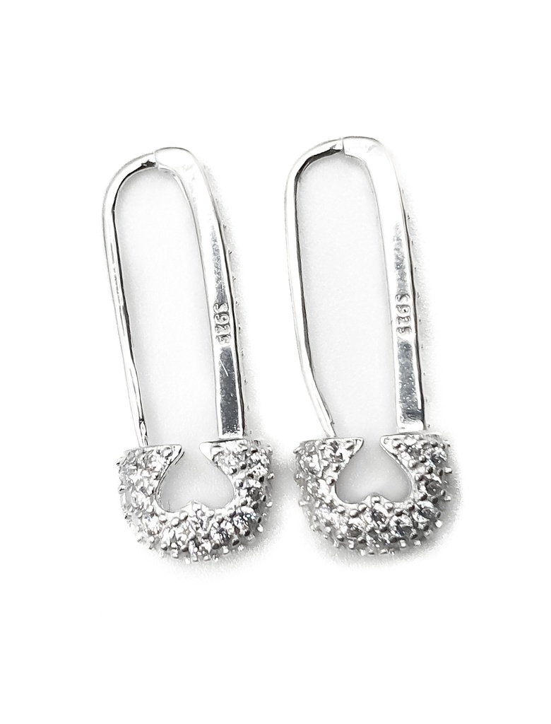 Aretes plata imperdible con enjoye de piedras blancas