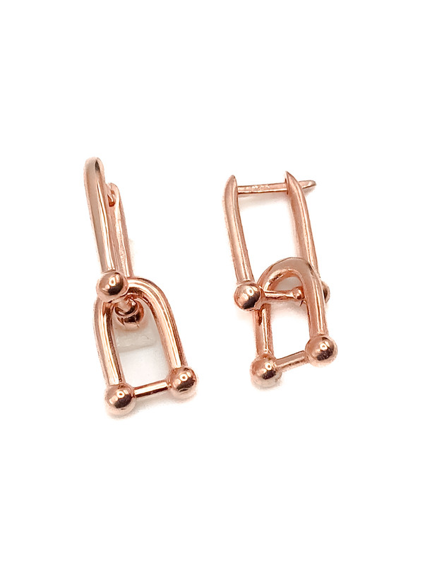 Aretes plata oro rosa largo con colgante en U