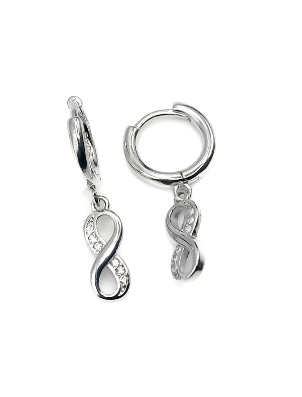 Aretes plata Huggies con infinito colgante