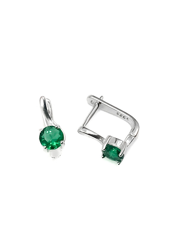 Aretes plata con broche de patente circón verde