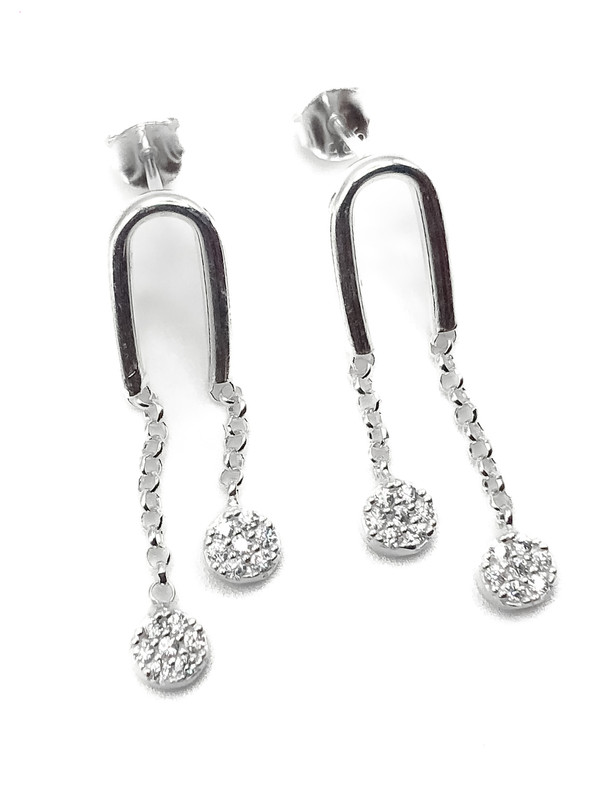 Aretes plata con bolitas enjoyadas colgantes