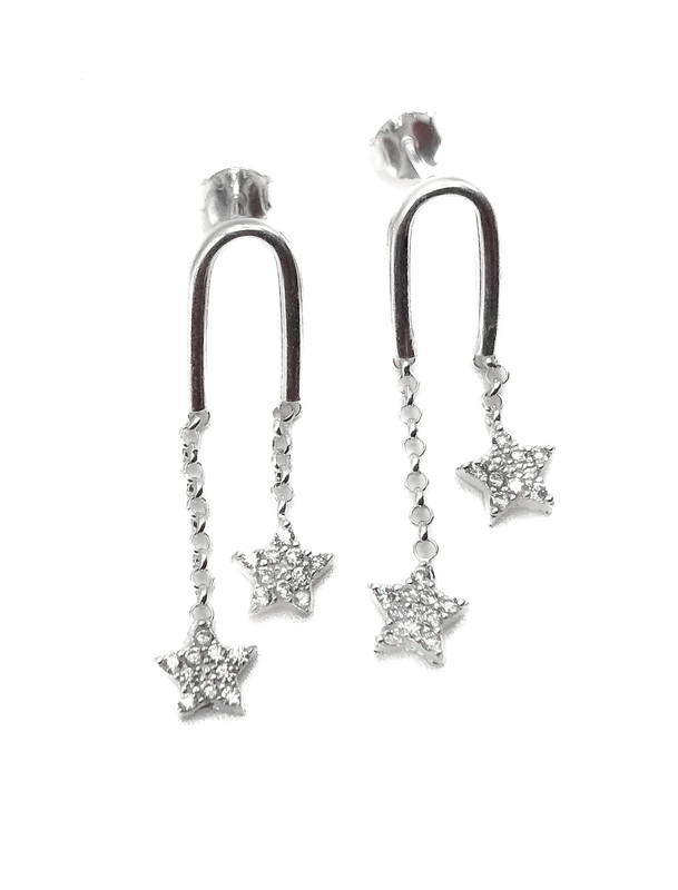 Aretes plata con estrellas enjoyadas colgantes