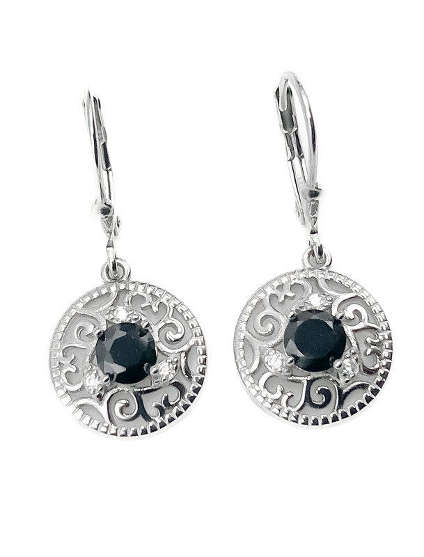 Aretes plata asa colgante circular con circón negro