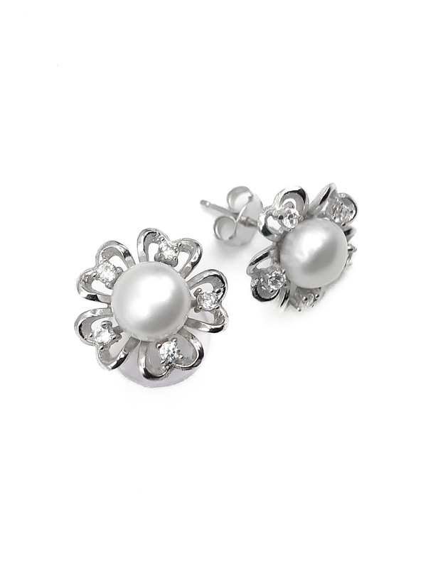 Aretes plata flor de perla