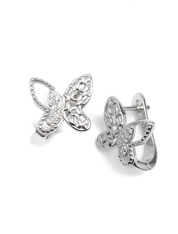 Aretes plata con broche patente de mariposa enjoye blanco