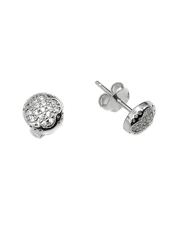 Aretes plata bolita con flor enjoyada