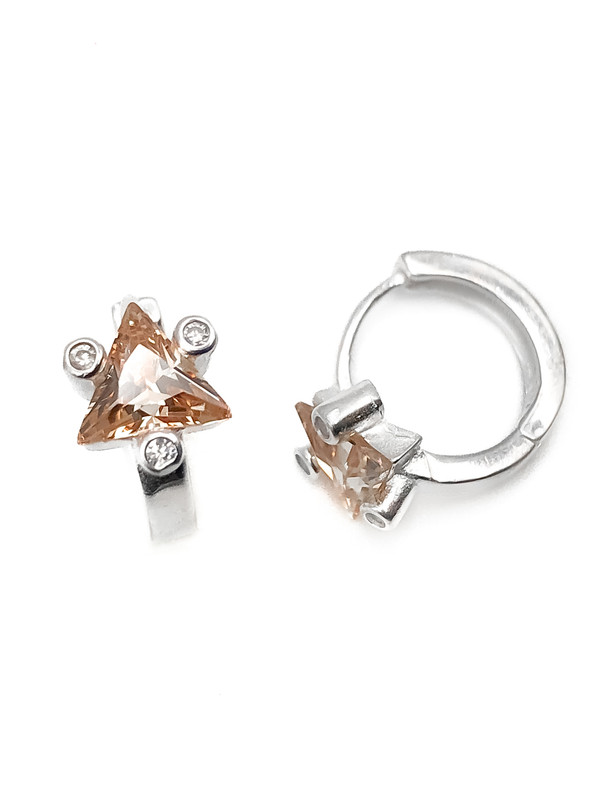 Aretes plata huggie piedra triangular champagne