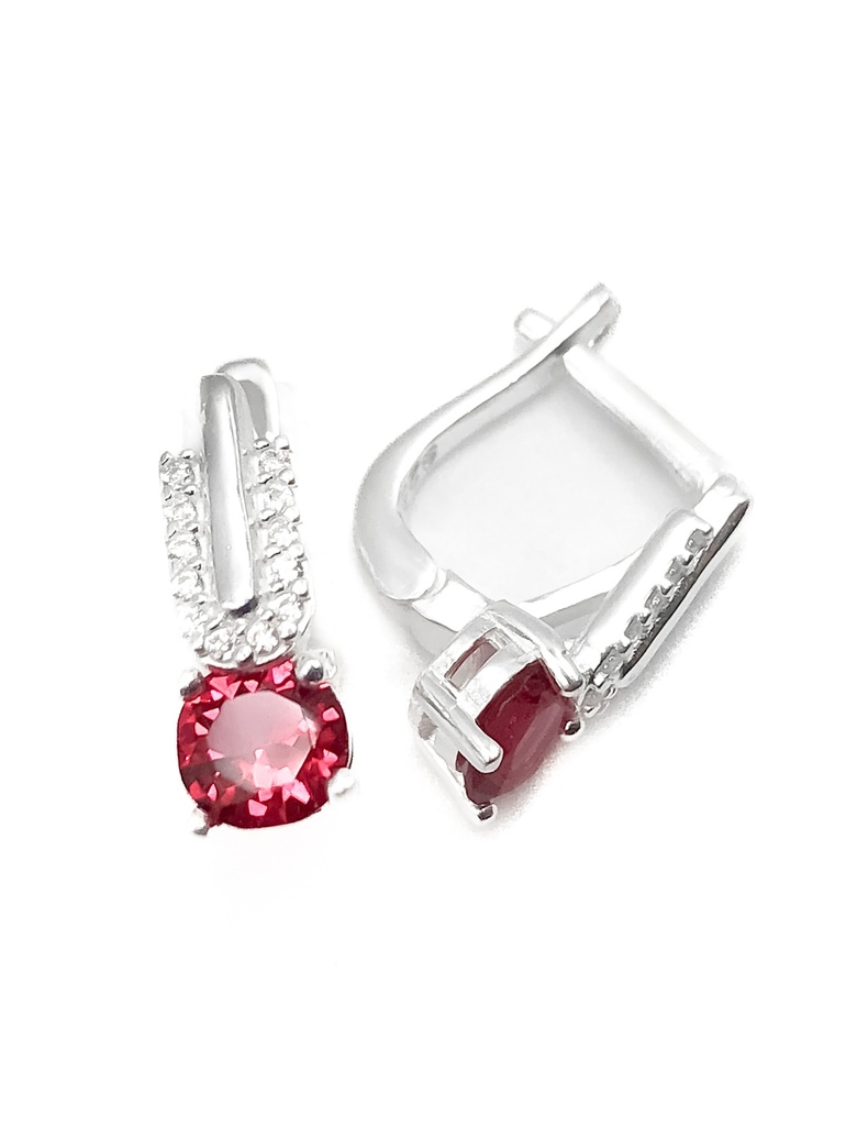 Aretes plata de piedra fucsia con broche patente