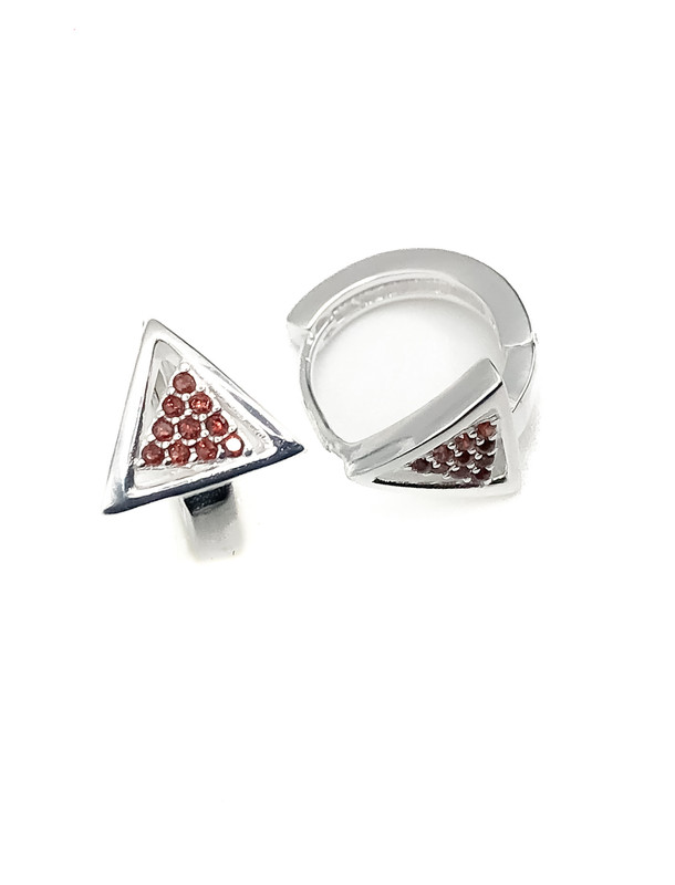 Aretes plata huggies triangulares de piedras tomate