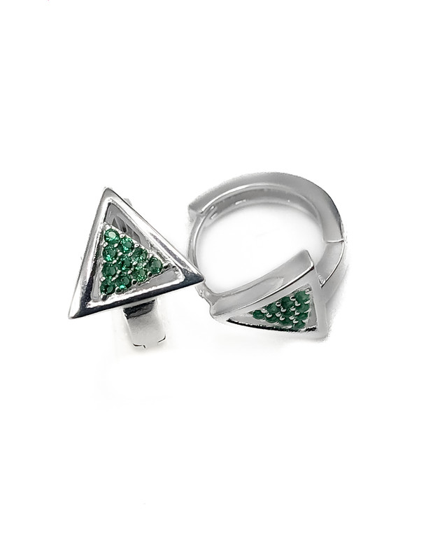 Aretes plata huggies triangulares de piedras verde