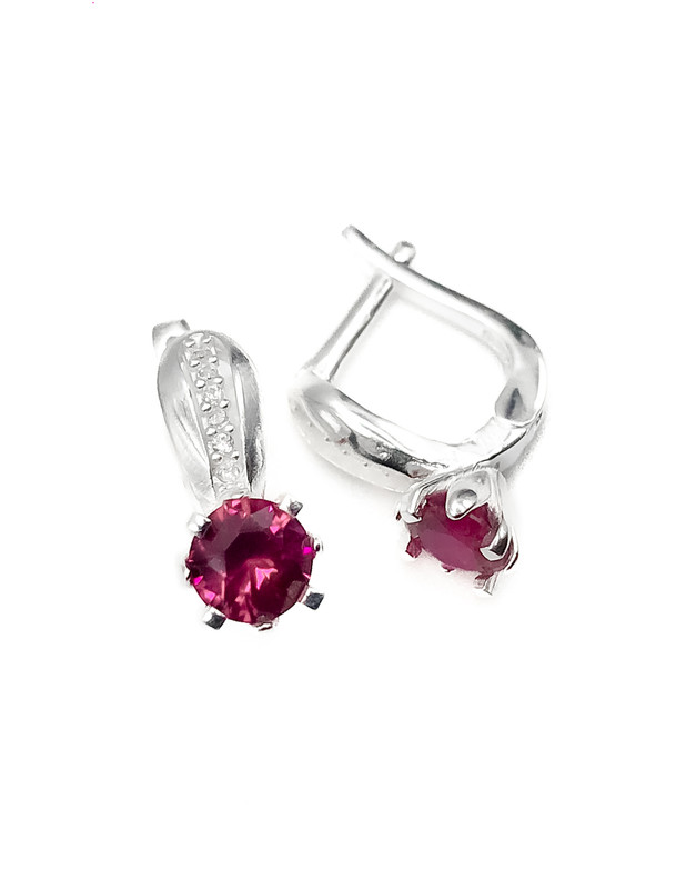 Aretes plata piedra fucsia con casa curva