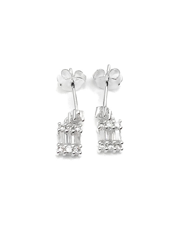 Aretes plata colgante de rectangulo piedras blancas