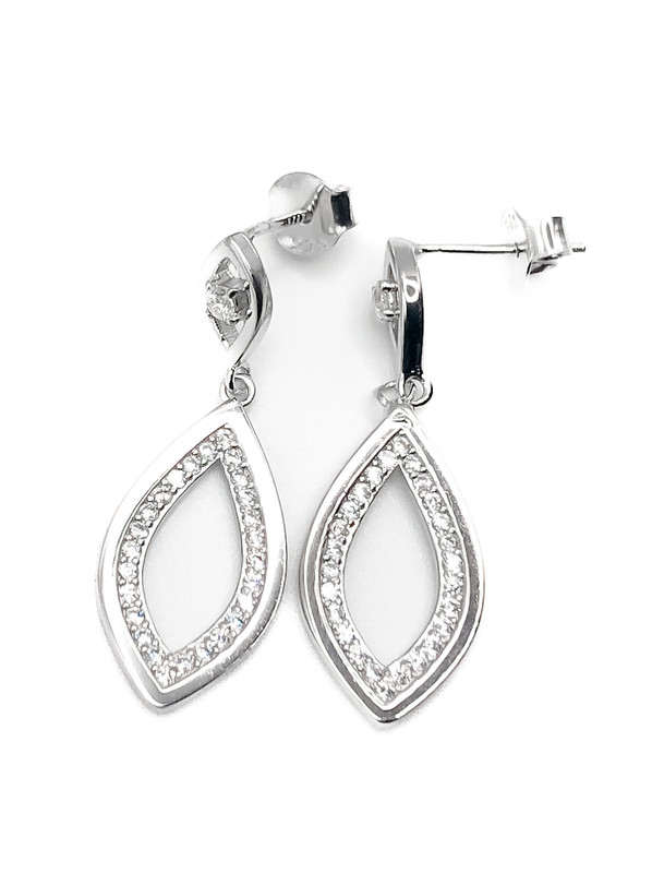 Aretes plata gota colgante con enjoyes de piedras blancas