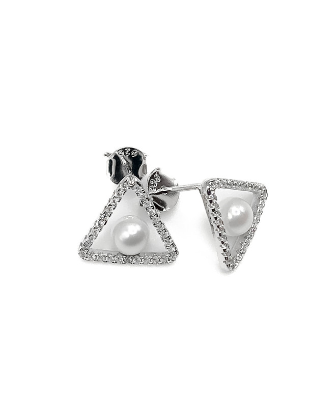 Aretes plata triangulo con perla