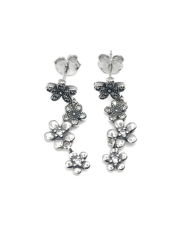 Aretes plata largo de flores