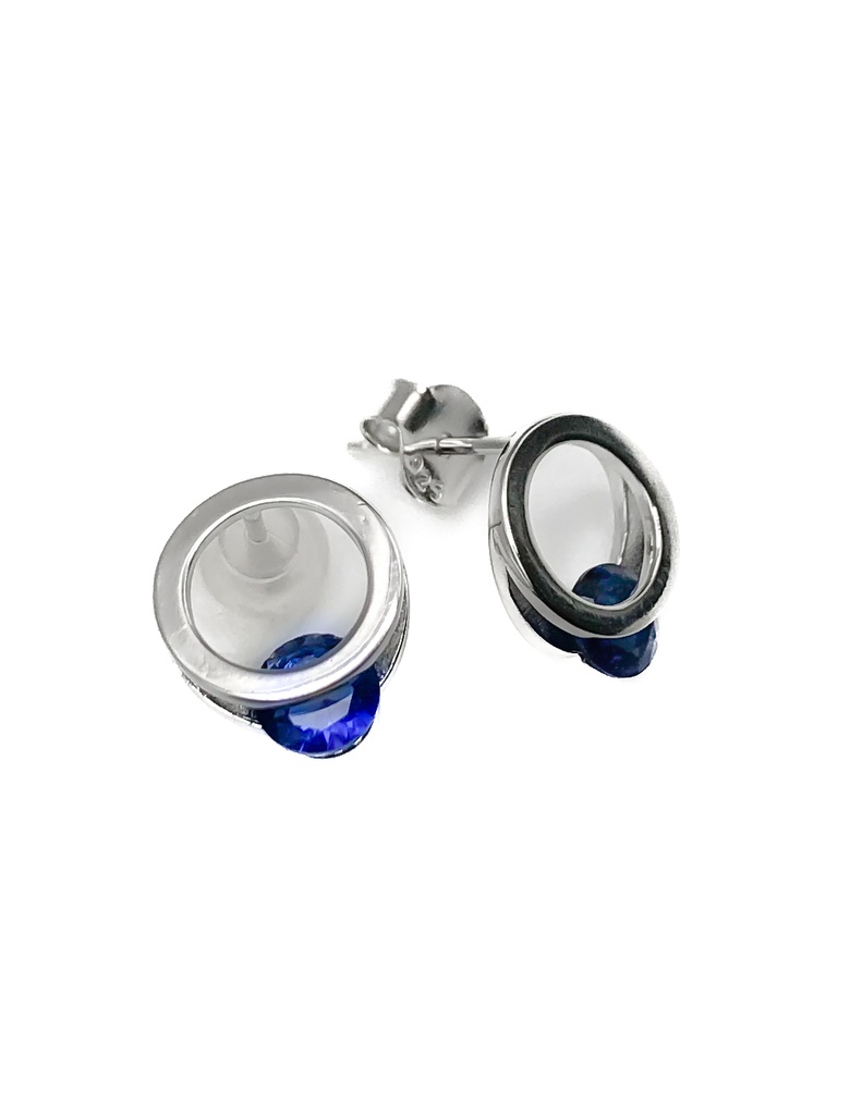 Aretes plata circulo con piedra azul interna