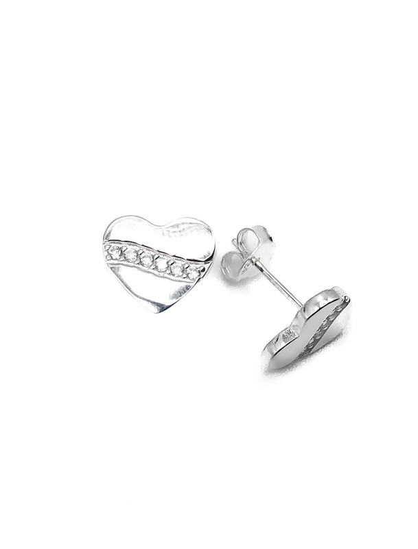 Aretes plata corazon con linea de enjoye