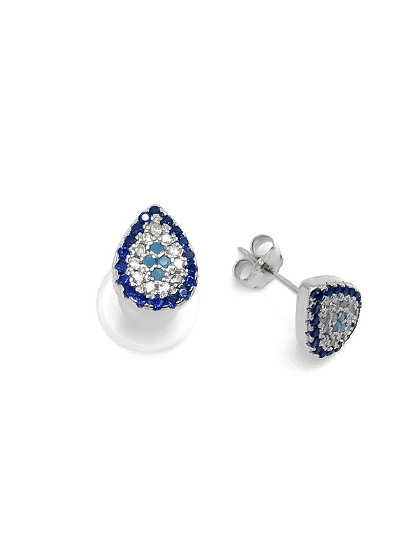 Aretes plata gota micropave azul y blanco