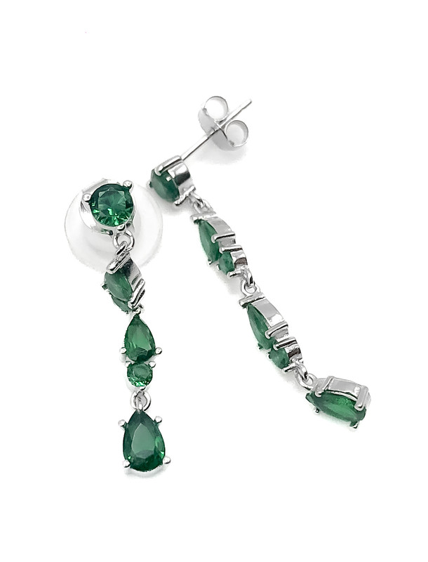 Aretes plata largo piedras verde en gota